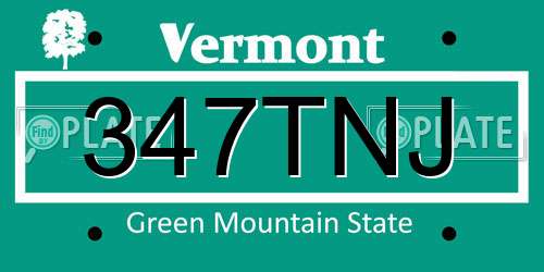 347TNJ Vermont License Plate