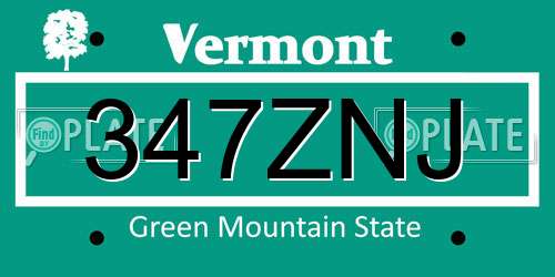 347ZNJ Vermont License Plate