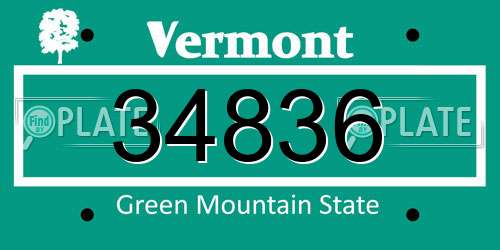 34836 Vermont License Plate