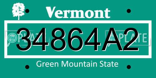 34864A2 Vermont License Plate