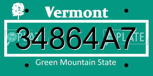 34864A7 Vermont License Plate