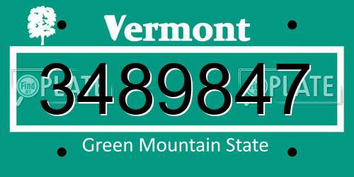 3489847 Vermont License Plate