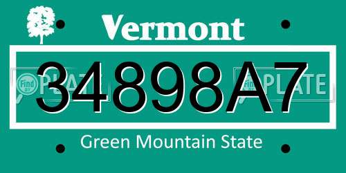 34898A7 Vermont License Plate