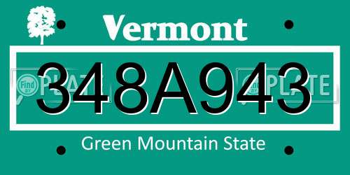 348A943 Vermont License Plate
