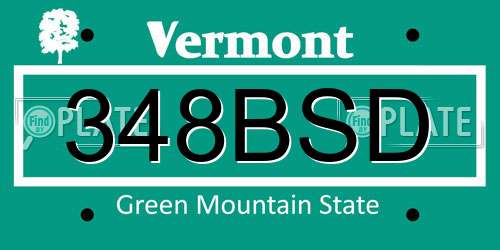 348BSD Vermont License Plate