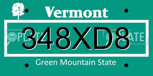 348XD8 Vermont License Plate