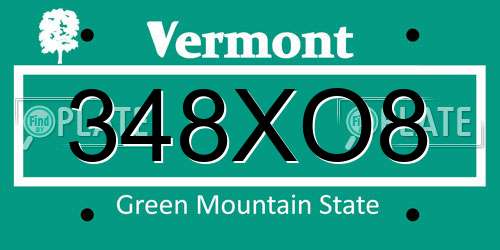 348XO8 Vermont License Plate