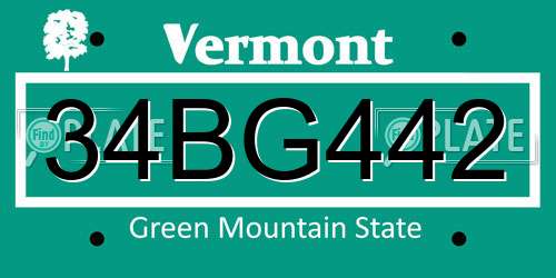 34BG442 Vermont License Plate