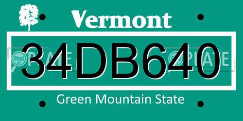34DB640 Vermont License Plate