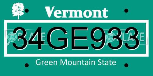 34GE933 Vermont License Plate