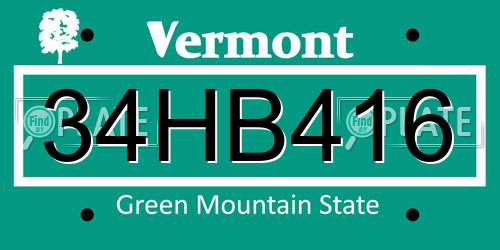 34HB416 Vermont License Plate