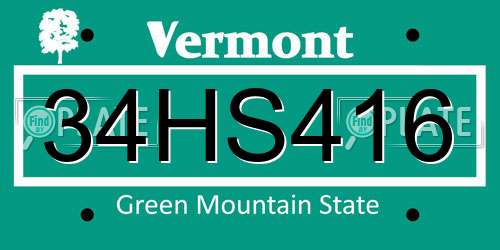 34HS416 Vermont License Plate