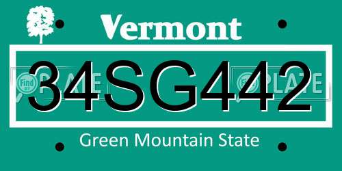 34SG442 Vermont License Plate