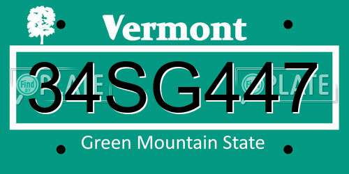 34SG447 Vermont License Plate