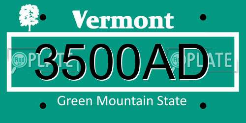 3500AD Vermont License Plate