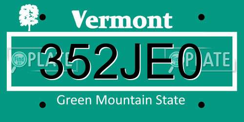 352JE0 Vermont License Plate