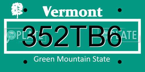 352TB6 Vermont License Plate