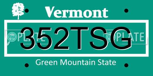 352TSG Vermont License Plate