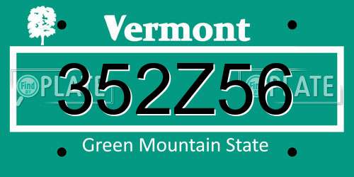 352Z56 Vermont License Plate