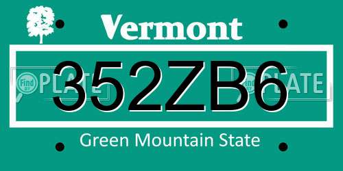 352ZB6 Vermont License Plate