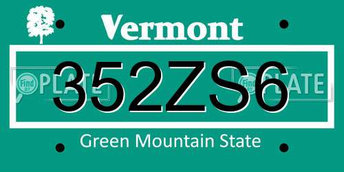 352ZS6 Vermont License Plate