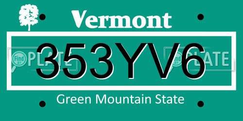 353YV6 Vermont License Plate