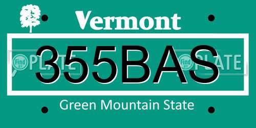 355BAS Vermont License Plate