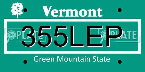 355LEP Vermont License Plate