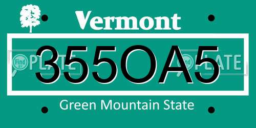 355OA5 Vermont License Plate