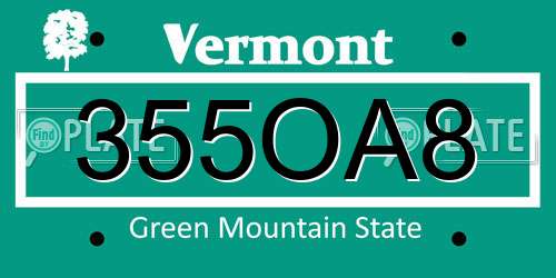 355OA8 Vermont License Plate