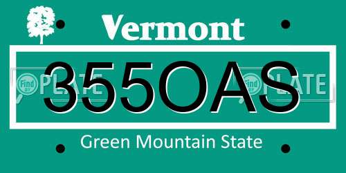 355OAS Vermont License Plate