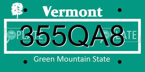 355QA8 Vermont License Plate