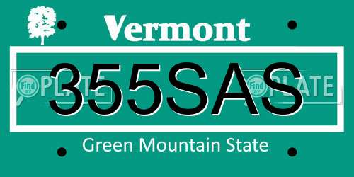 355SAS Vermont License Plate