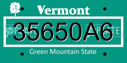 35650A6 Vermont License Plate