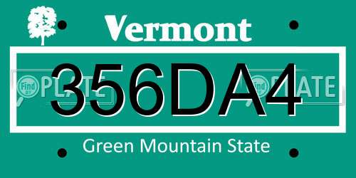 356DA4 Vermont License Plate