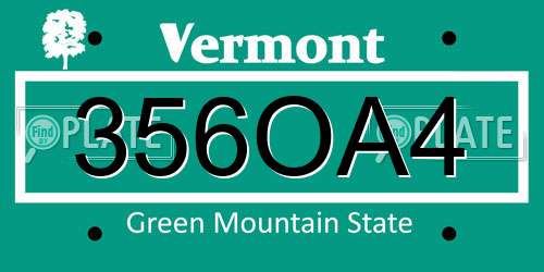 356OA4 Vermont License Plate