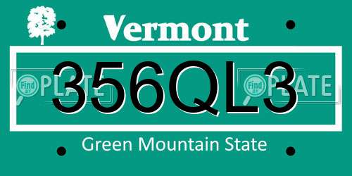 356QL3 Vermont License Plate