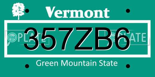 357ZB6 Vermont License Plate