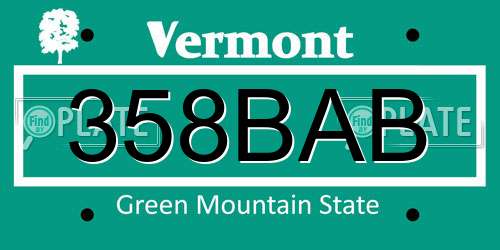 358BAB Vermont License Plate