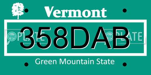 358DAB Vermont License Plate