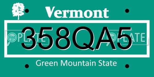 358QA5 Vermont License Plate