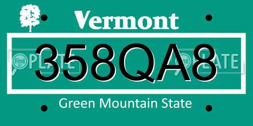 358QA8 Vermont License Plate