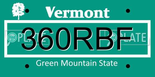 360RBF Vermont License Plate