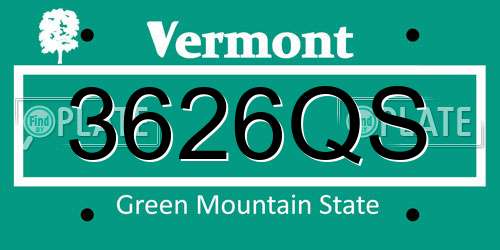 3626QS Vermont License Plate
