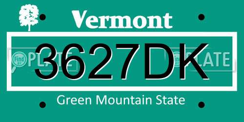 3627DK Vermont License Plate