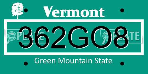 362GO8 Vermont License Plate