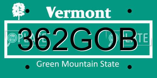 362GOB Vermont License Plate