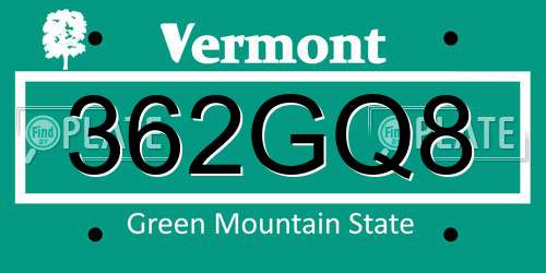 362GQ8 Vermont License Plate