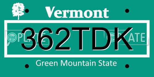 362TDK Vermont License Plate