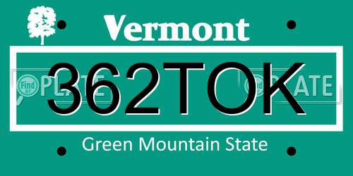 362TOK Vermont License Plate